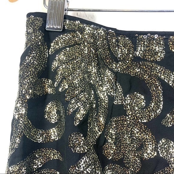 MIAMI Black & Gold Sequin Baroque Pattern‎ Mini Skirt - Picture 5 of 11